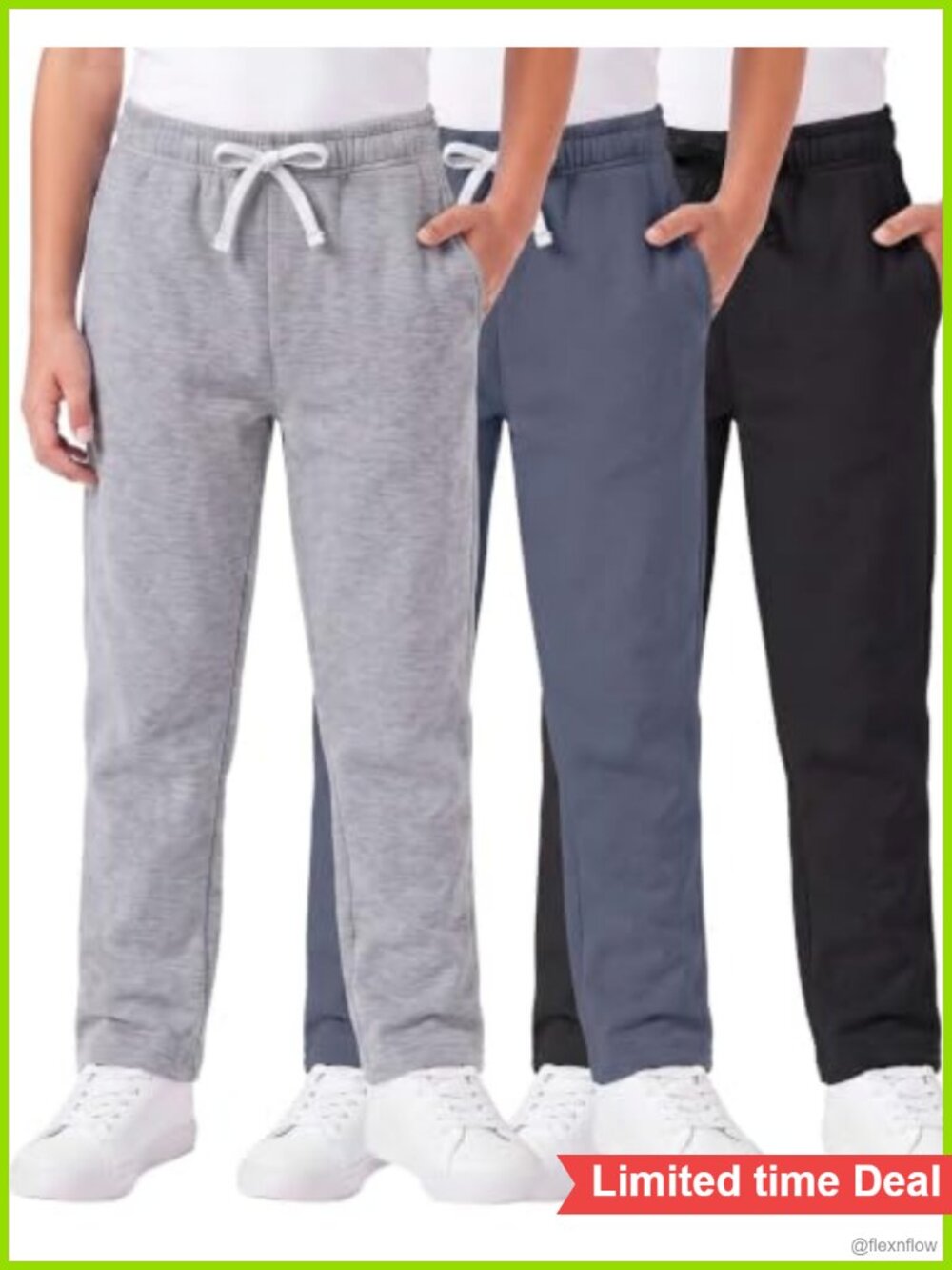 Boys 3 Pack Fleece Sweatpants Open Bottom Straight Leg Athletic Pockets Kids